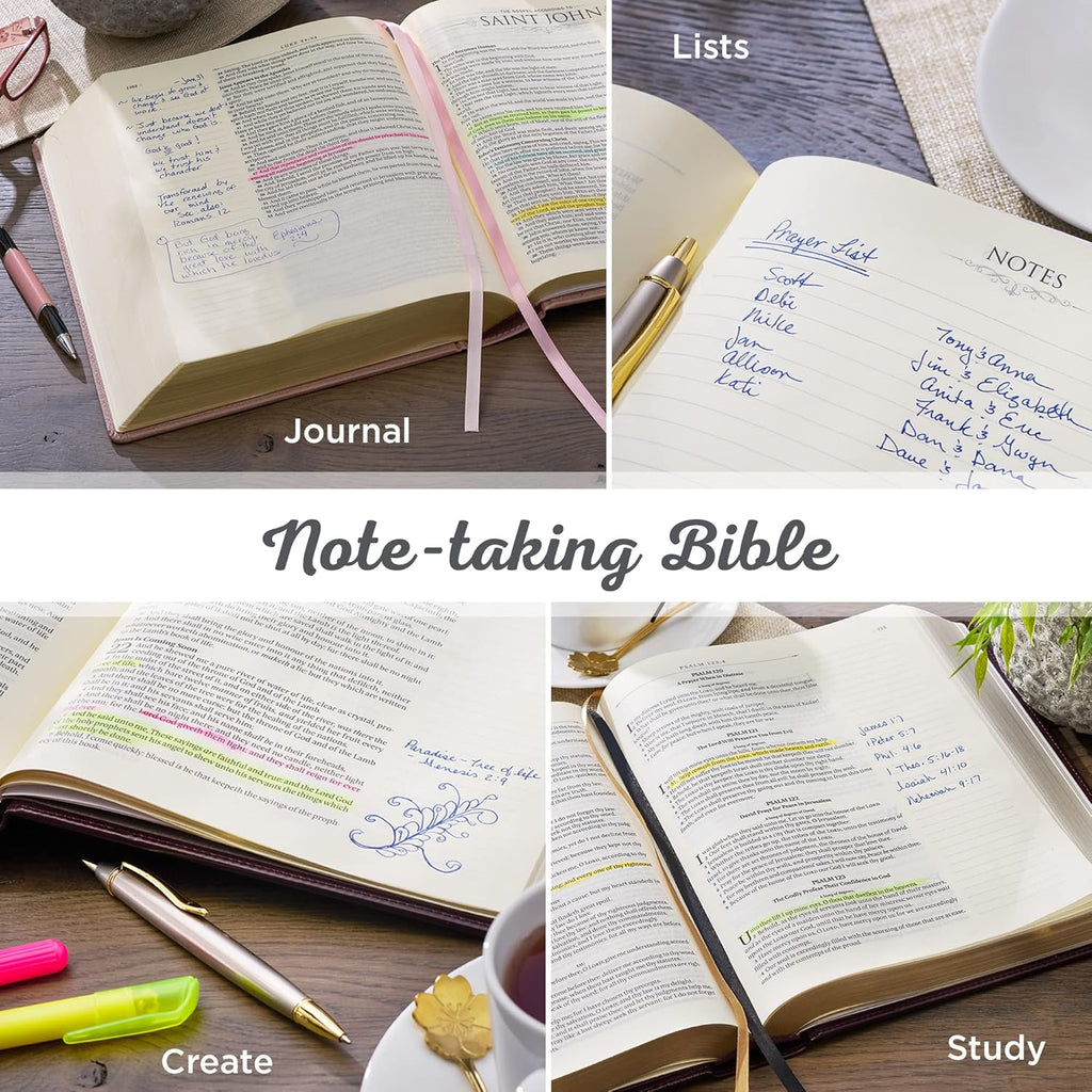 KJV Holy Bible, Large Print Note-taking, Faux Leather Hardcover, Navy with Gold Floral D31521
