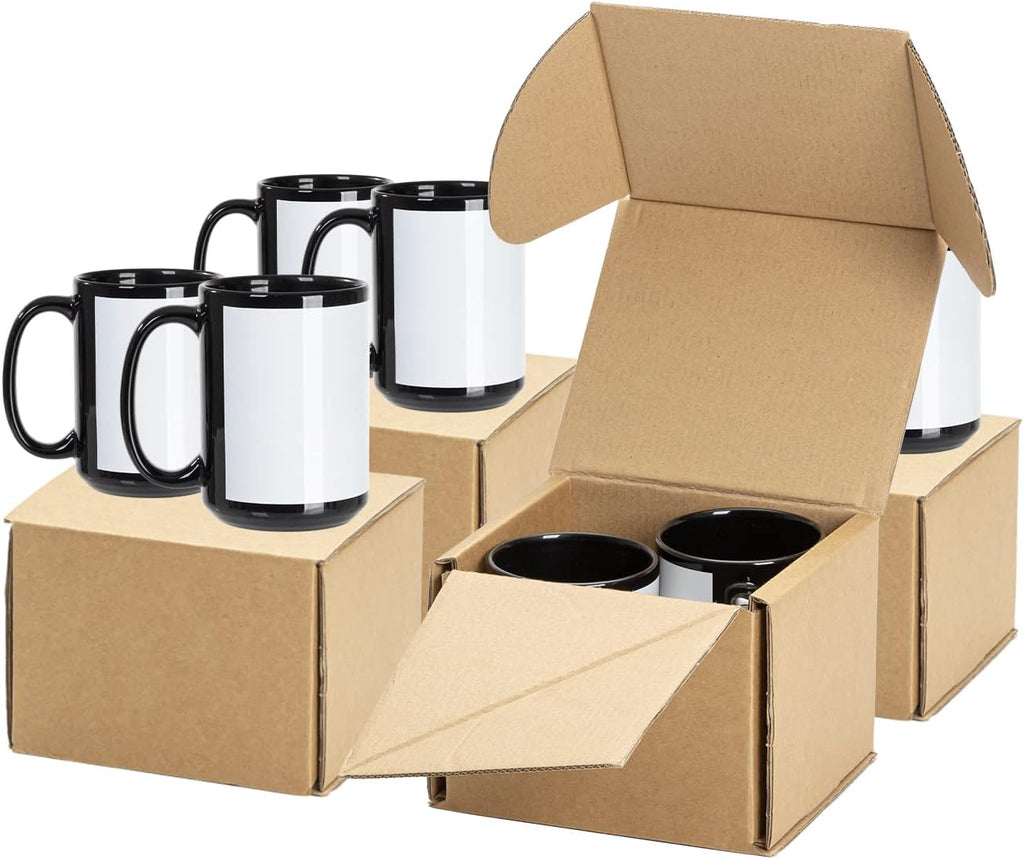 Sublimation Coffee Mugs 15 oz Black with White Patch Ceramic Bulk for Cricut Mug Press U6554