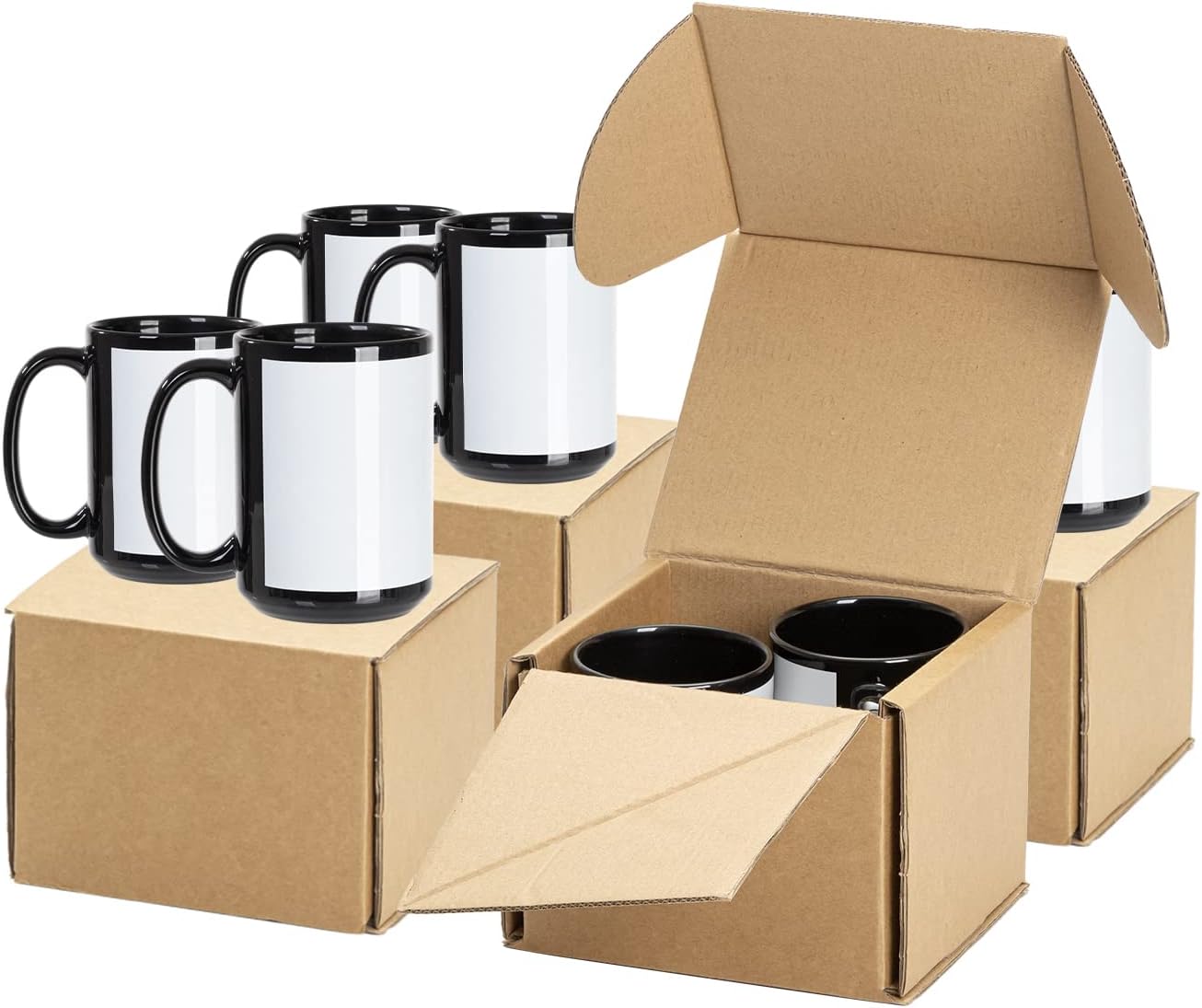 Sublimation Coffee Mugs 15 oz Black with White Patch Ceramic Bulk for Cricut Mug Press U6554