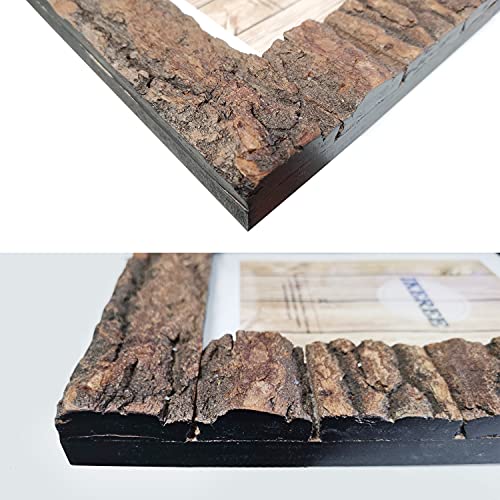 Rustic Wood Picture Frame with Real Bark, Tabletop or Wall Mounting V667