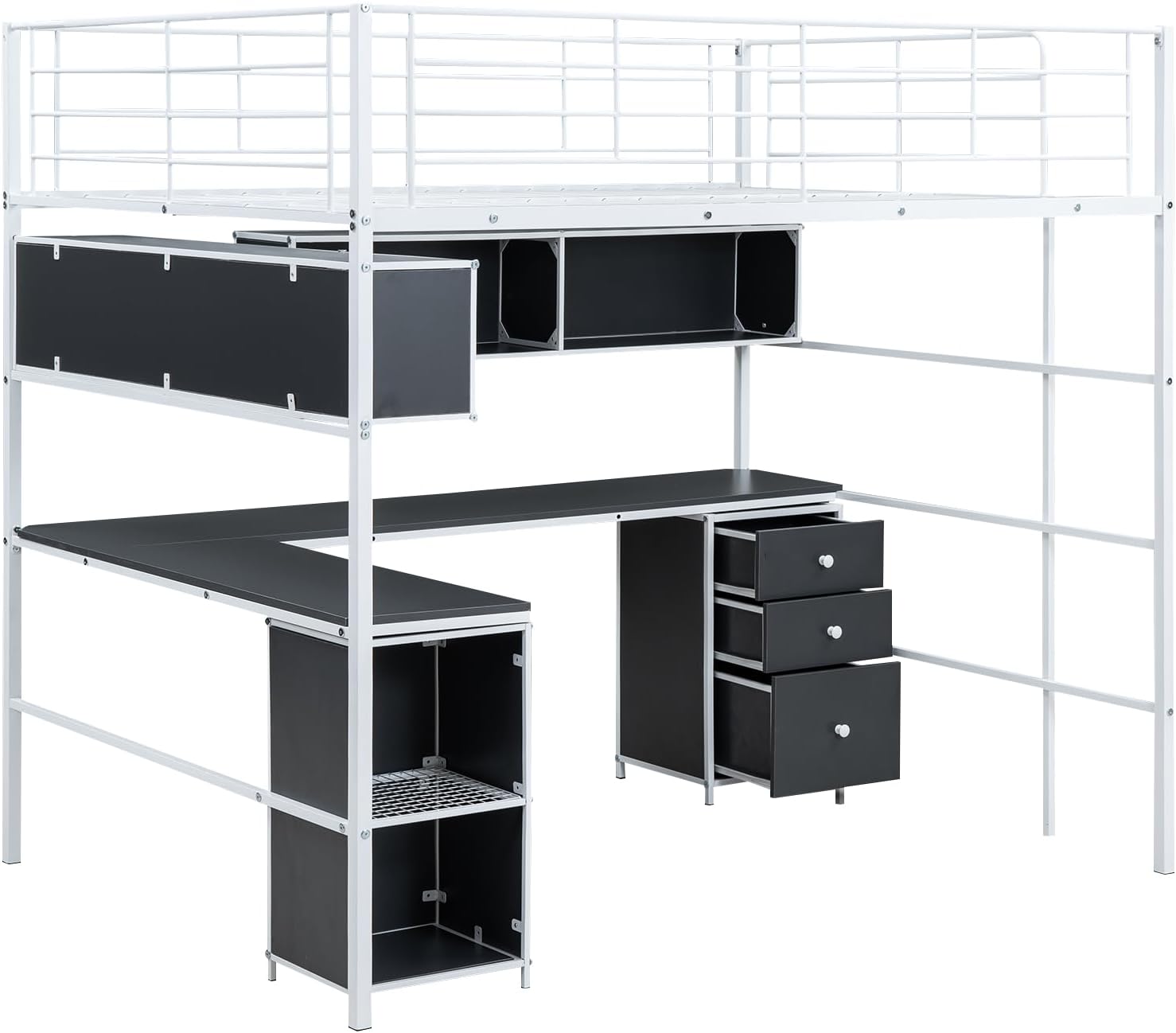 Full Loft Bed with Bookcase, Desk and Cabinet M769