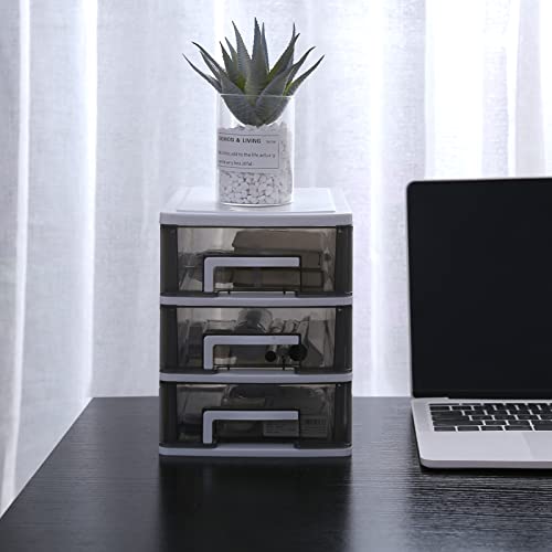 3 Drawer Plastic Storage Bins with Clear Drawers for Desktop D245