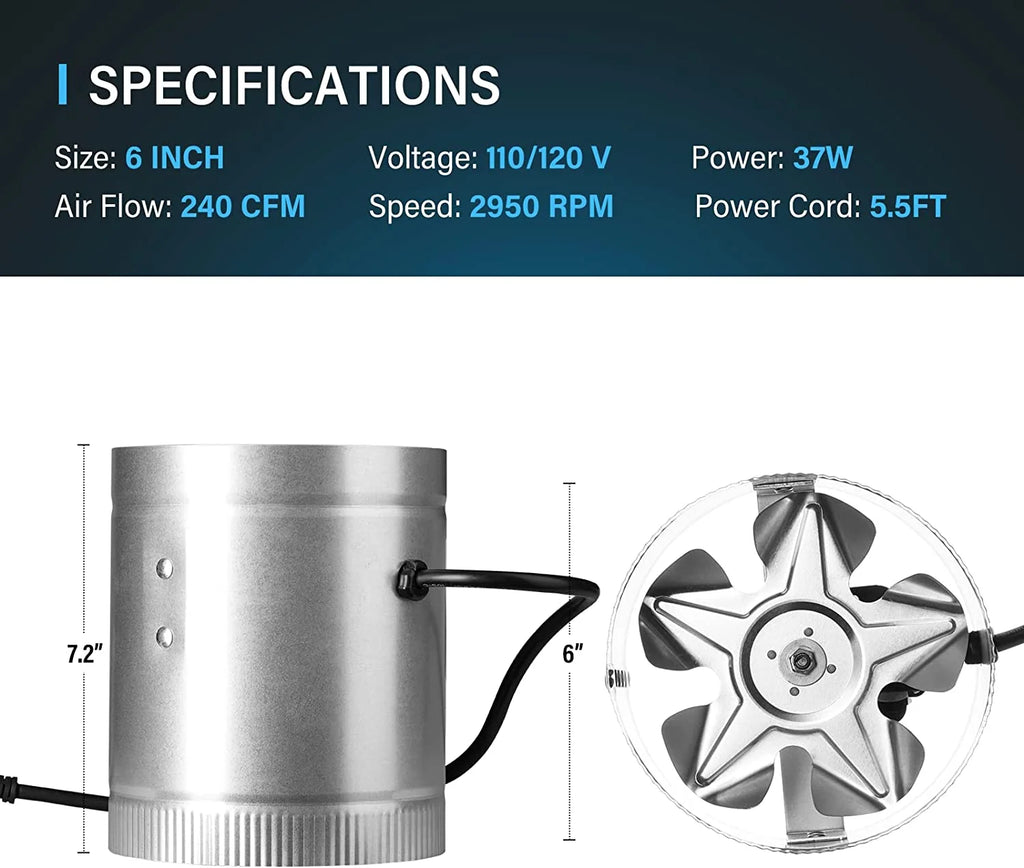 6 inch 240 CFM Inline Duct Fan with Low Noise for HVAC Ventilation M5853