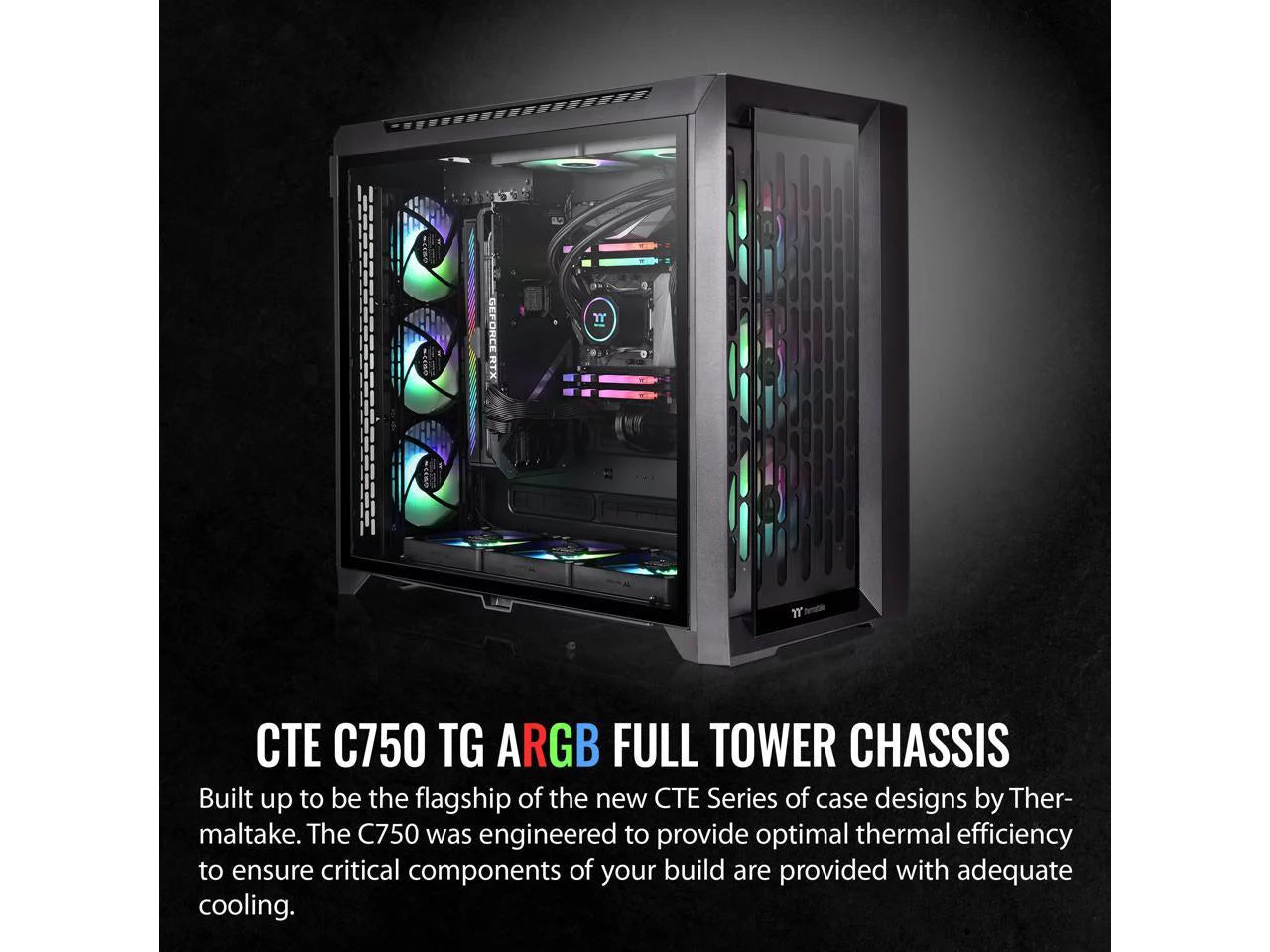 E-ATX Full Tower PC Case with Tempered Glass Panels and 3x140mm ARGB Fans O8162