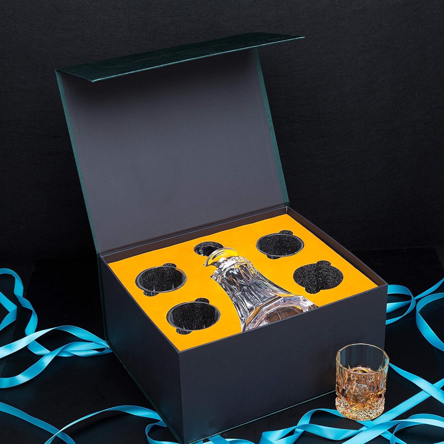 Whiskey Decanter Set with 4 Glasses, Crystal for Bourbon, Scotch, Vodka and Liquor, 9-Piece Z87684