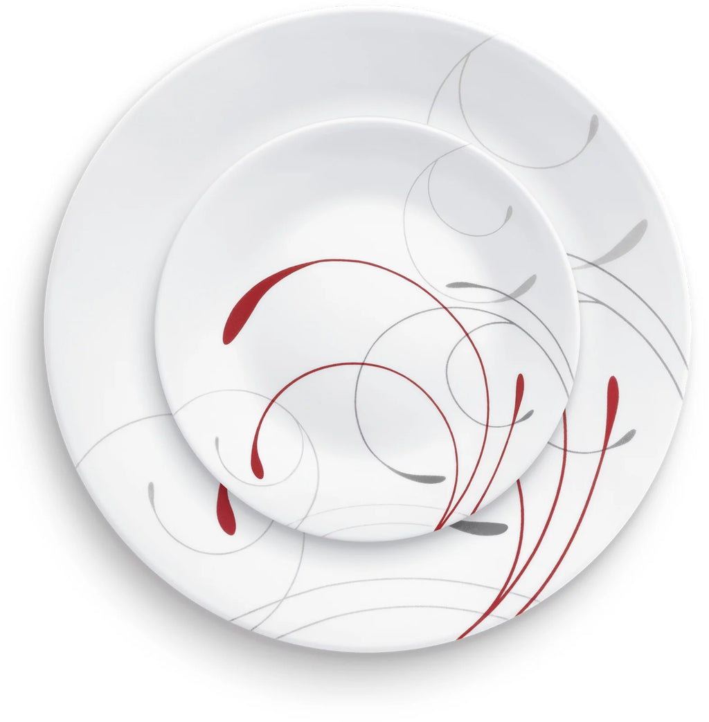 12-Piece White and Red Round Dinnerware Set S276