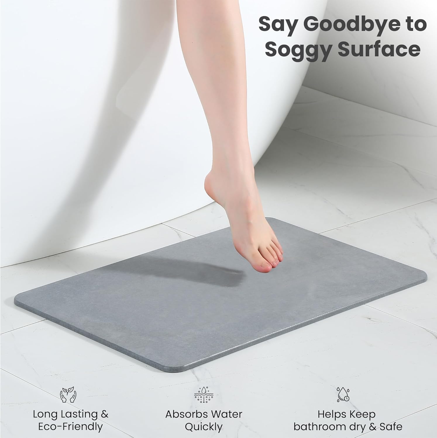 Diatomaceous earth bath mat, non-slip, fast drying W618159