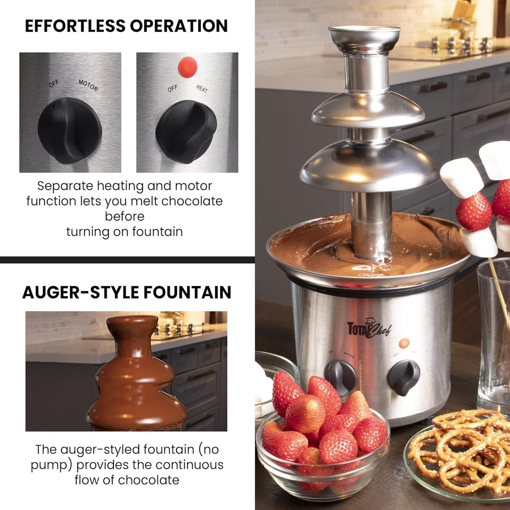 3 Tier Electric Chocolate Fondue Fountain Machine Stainless Steel Adjustable Temperature K8458