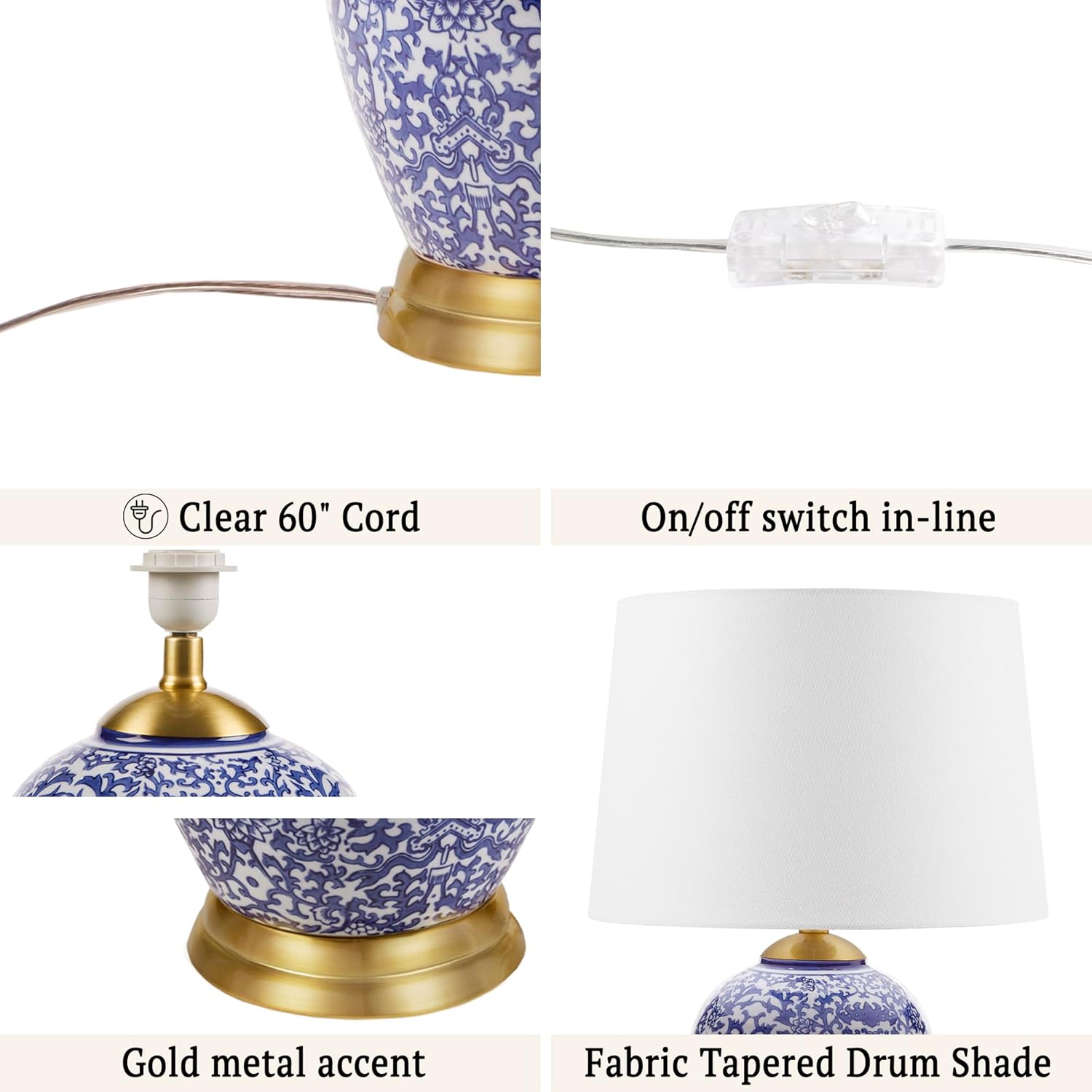 Ceramic Urn Table Lamp with Drum Shade, 22.5" Blue R62336