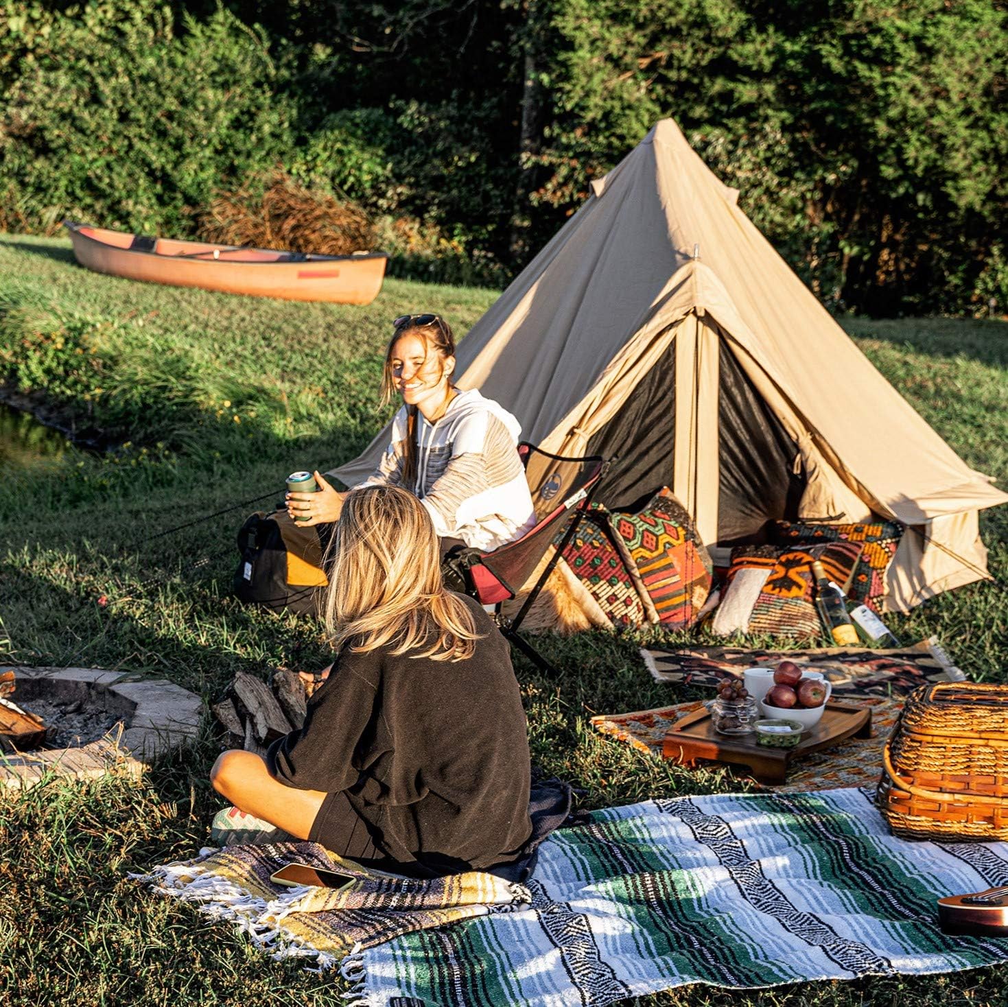 Canvas Bell Tent with Stove Jack, Waterproof, 4 Season Camping N994
