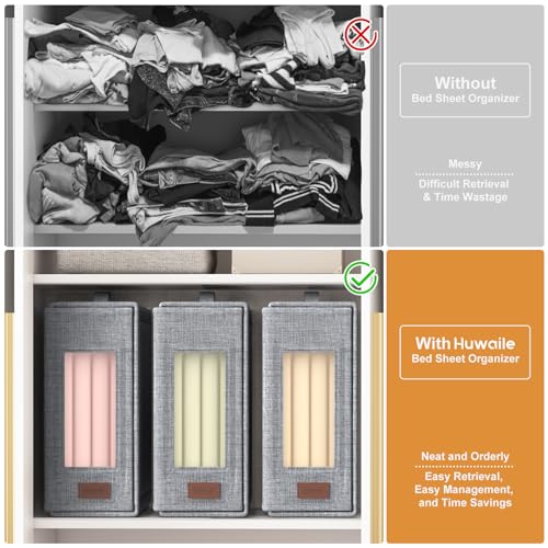 Sheet Organizers and Storage, 6 Pack, Foldable, Fits Queen and King, Grey T35393