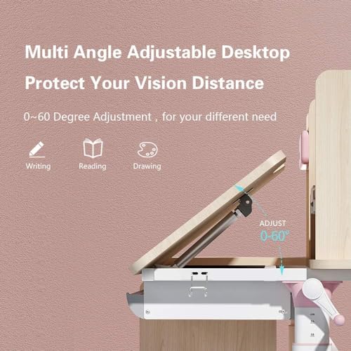Kids Study Desk with Chair, Ergonomic Adjustable Wood Desk and Chair J6008