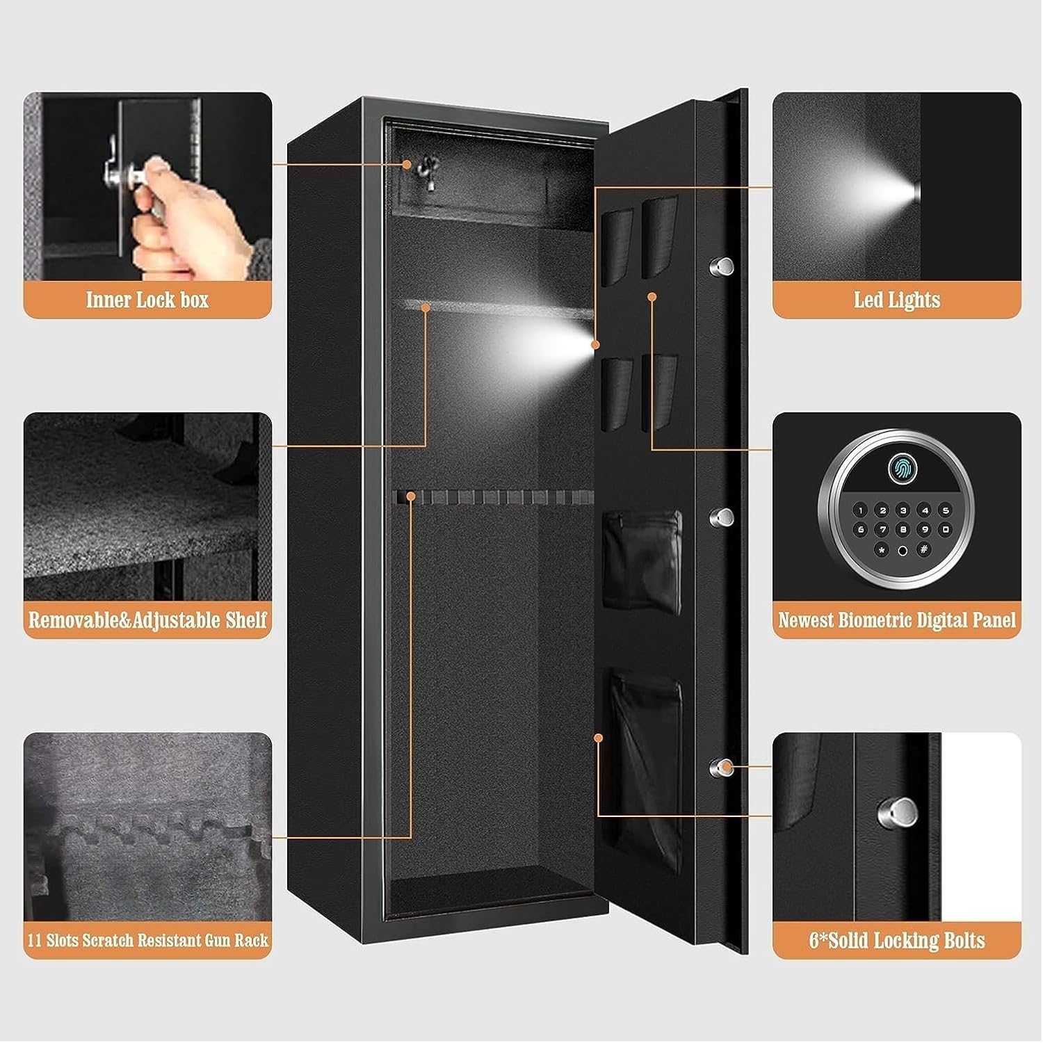 Extra Large Gun Safe for Rifles and Pistols, Heavy Duty with Removable Rack and LED Light H148