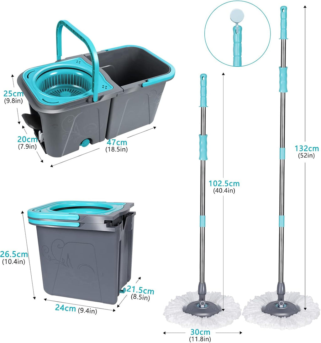 Spin Mop and Bucket with Wringer Set, Microfiber Floor Cleaning System with 6 Refills C2536