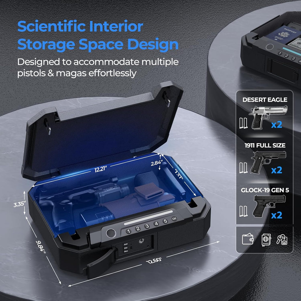 Biometric Gun Safe with Fingerprint Access and USB-C Charging C8258