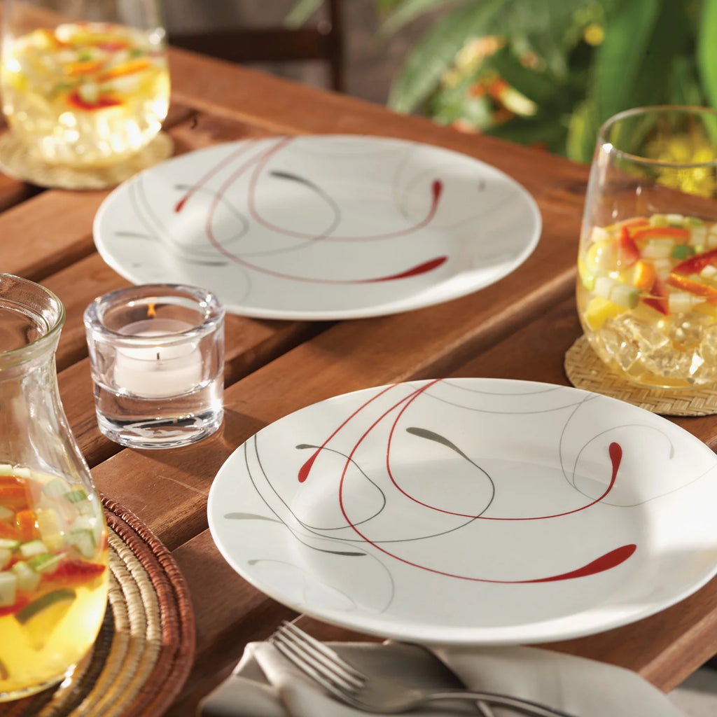 12-Piece White and Red Round Dinnerware Set S276