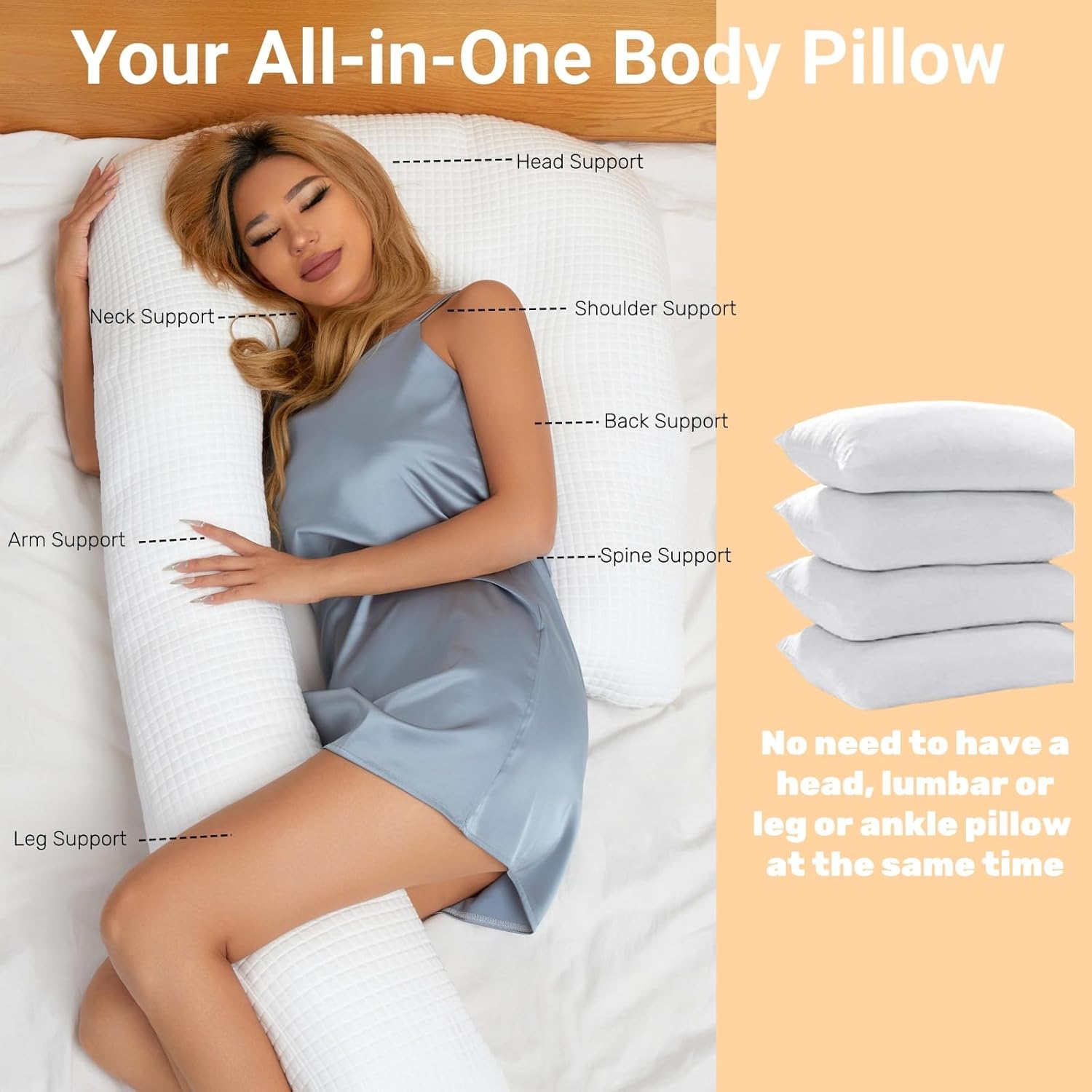 Full Body Pillow for Side and Back Sleepers, White L12535