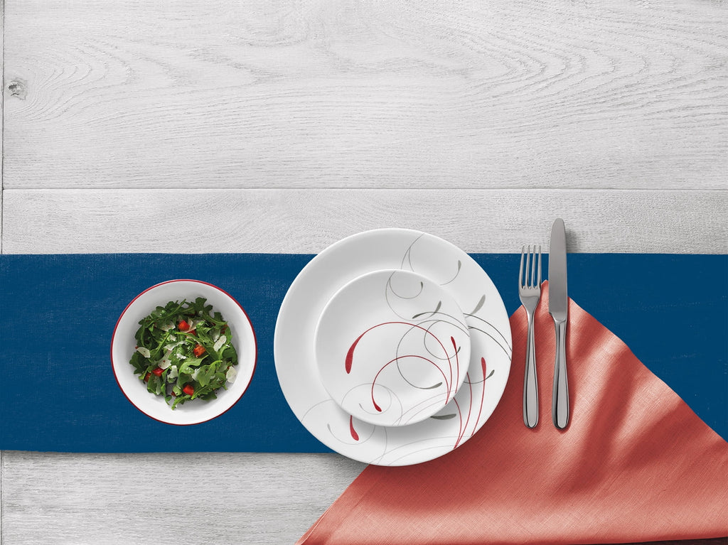 12-Piece White and Red Round Dinnerware Set S276