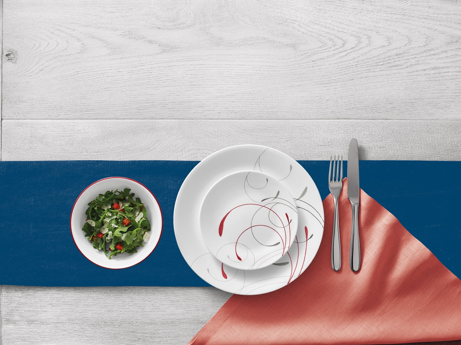 12-Piece White and Red Round Dinnerware Set S276