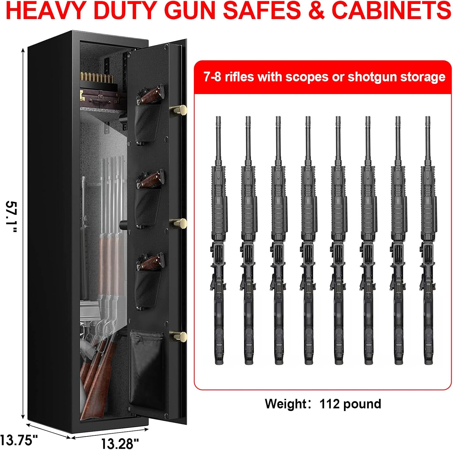 Extra Large Gun Safe for Rifles and Pistols, Heavy Duty with Removable Rack and LED Light H148