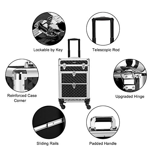 Rolling Makeup Train Case with Removable Wheels and Drawers E476607