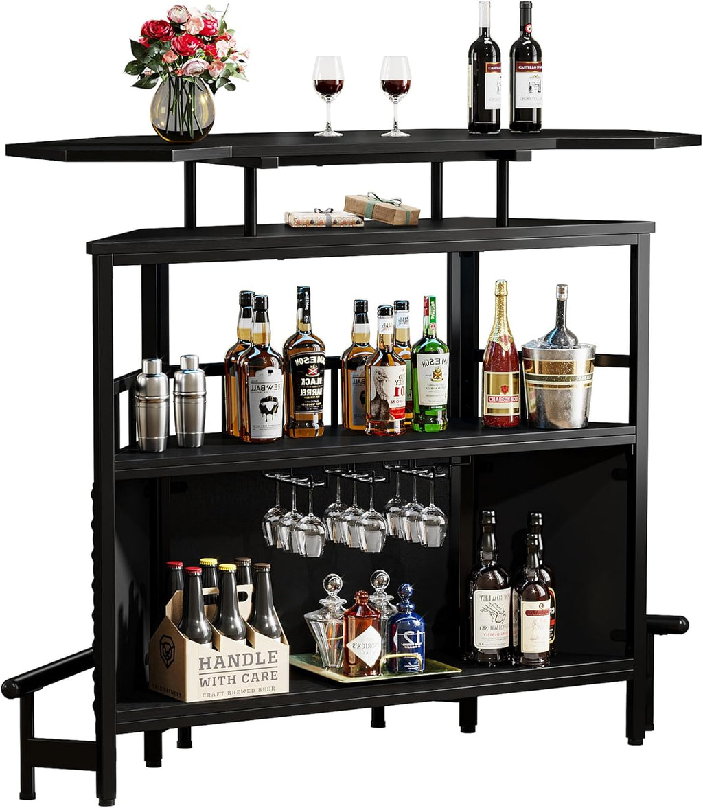 4 Tier Home Bar Cabinet with Stemware Rack and Footrest Y1184