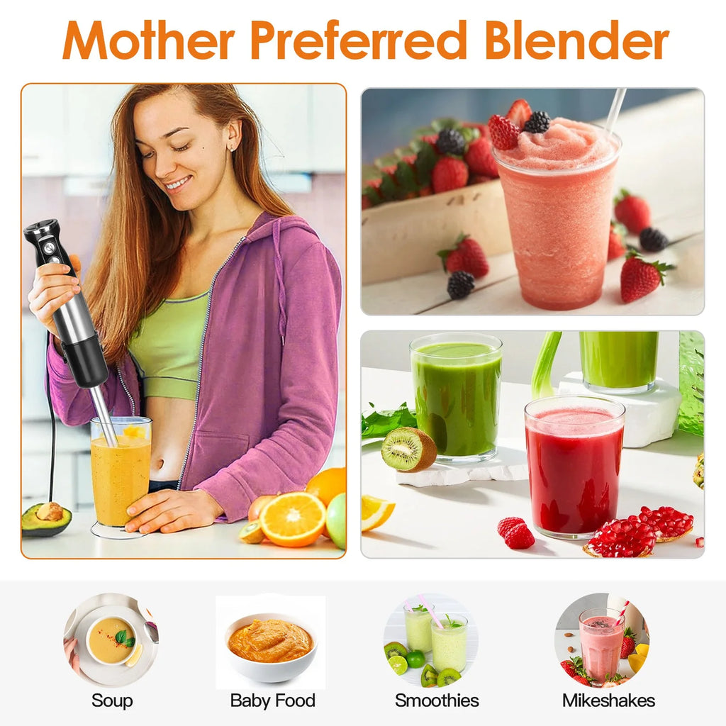 Immersion Hand Blender, 1000W Stainless Steel with 12 Speeds and Chopper P6192