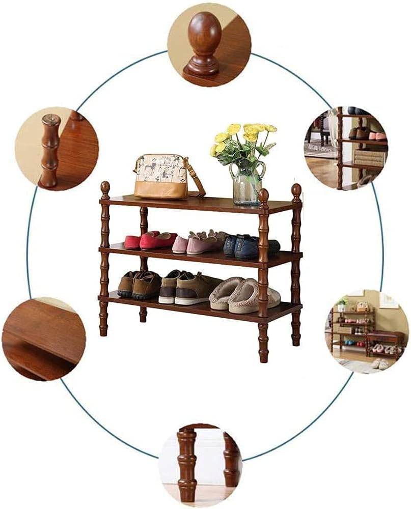Solid Wood 3-Tier Shoe Rack for Living Room Bedroom Hallway Z362317