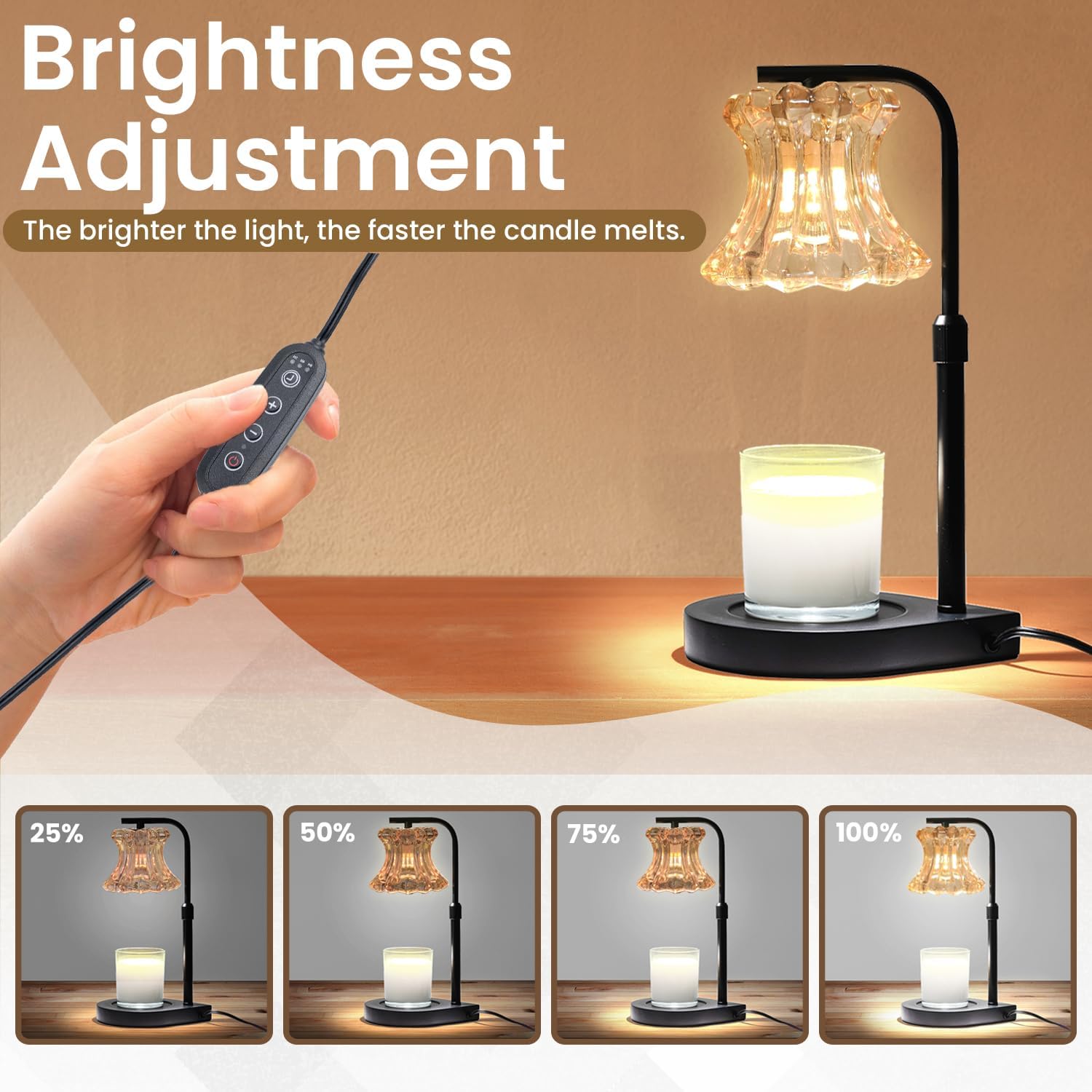 Candle Warmer Lamp with Dimmer and Timer, Adjustable Height, Black Y56739