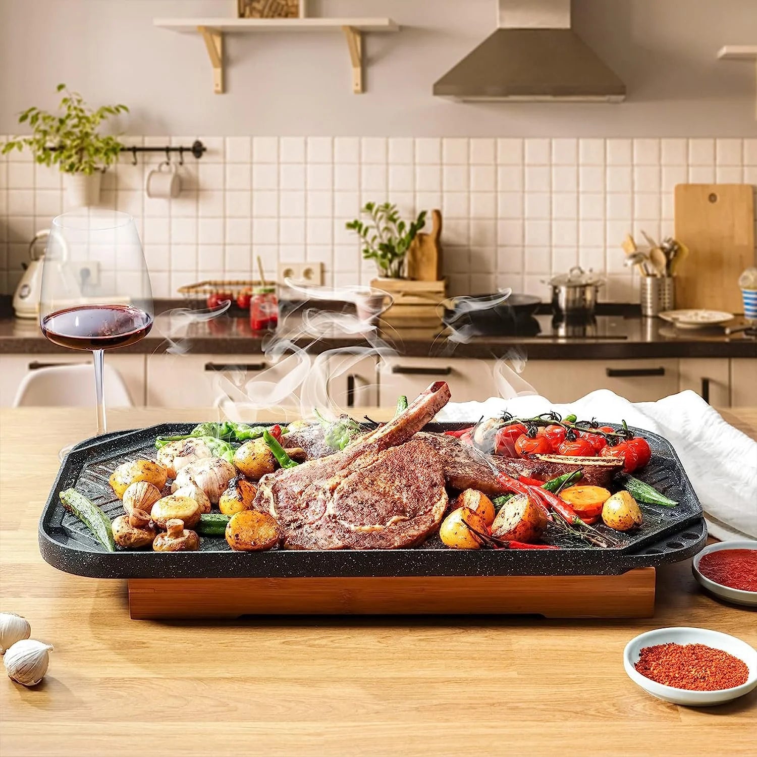 Nonstick Reversible Grill & Griddle Pan, Two Burner Cast Aluminum, Indoor Stovetop or Outdoor Camping, 19.5" x 10.7" B9380