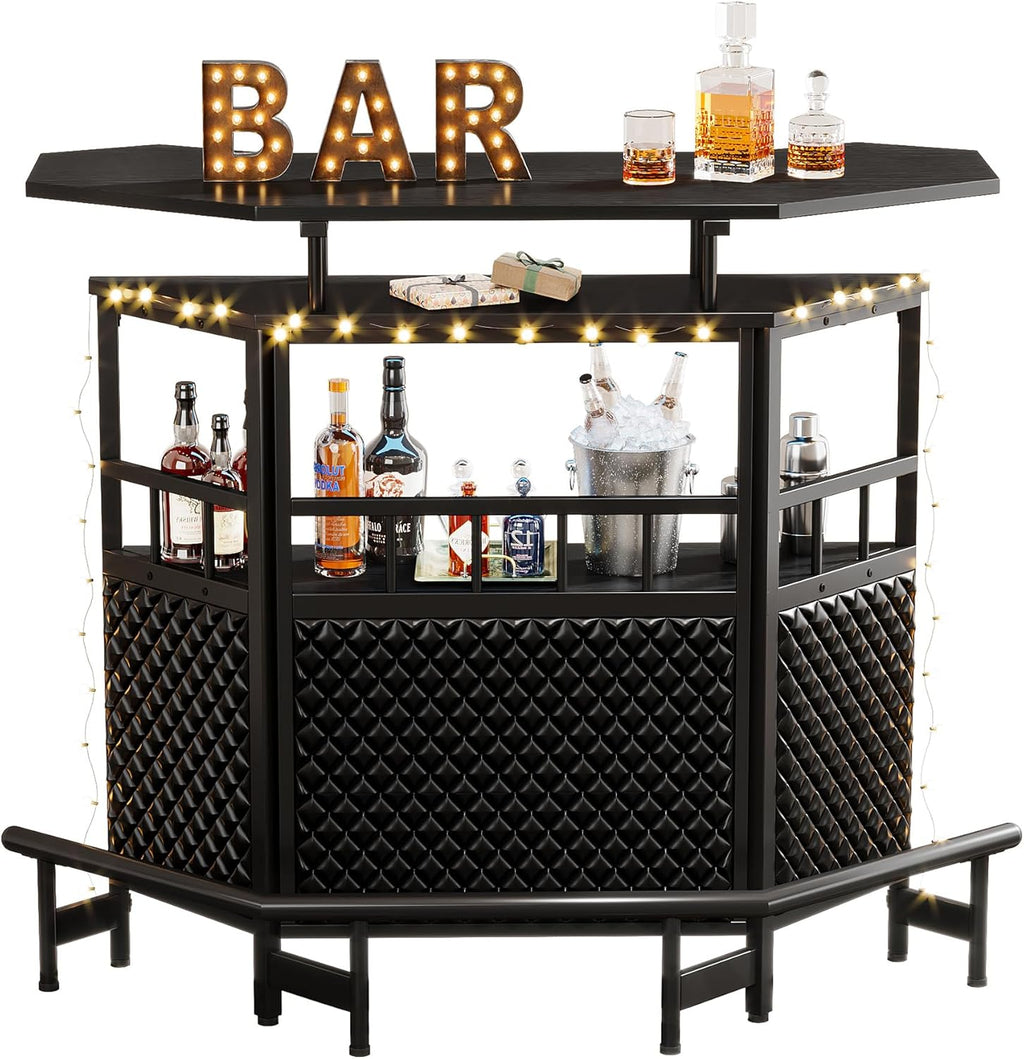 4 Tier Home Bar Cabinet with Stemware Rack and Footrest Y1184