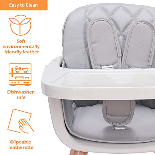 Convertible Wooden High Chair with Adjustable Legs and Dishwasher Safe Tray Q353
