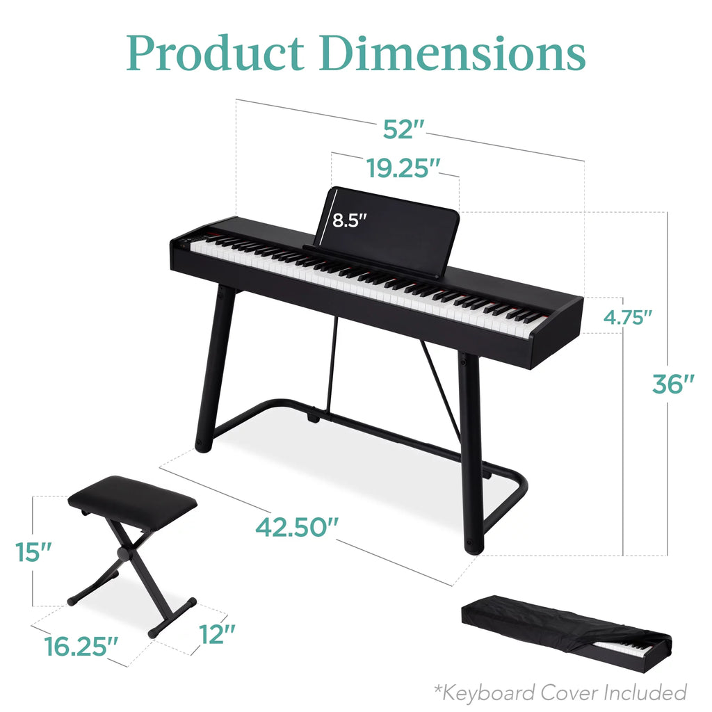 88-Key Weighted Full Size Digital Piano Set with Stand, Pedals, Stool, Cover O355