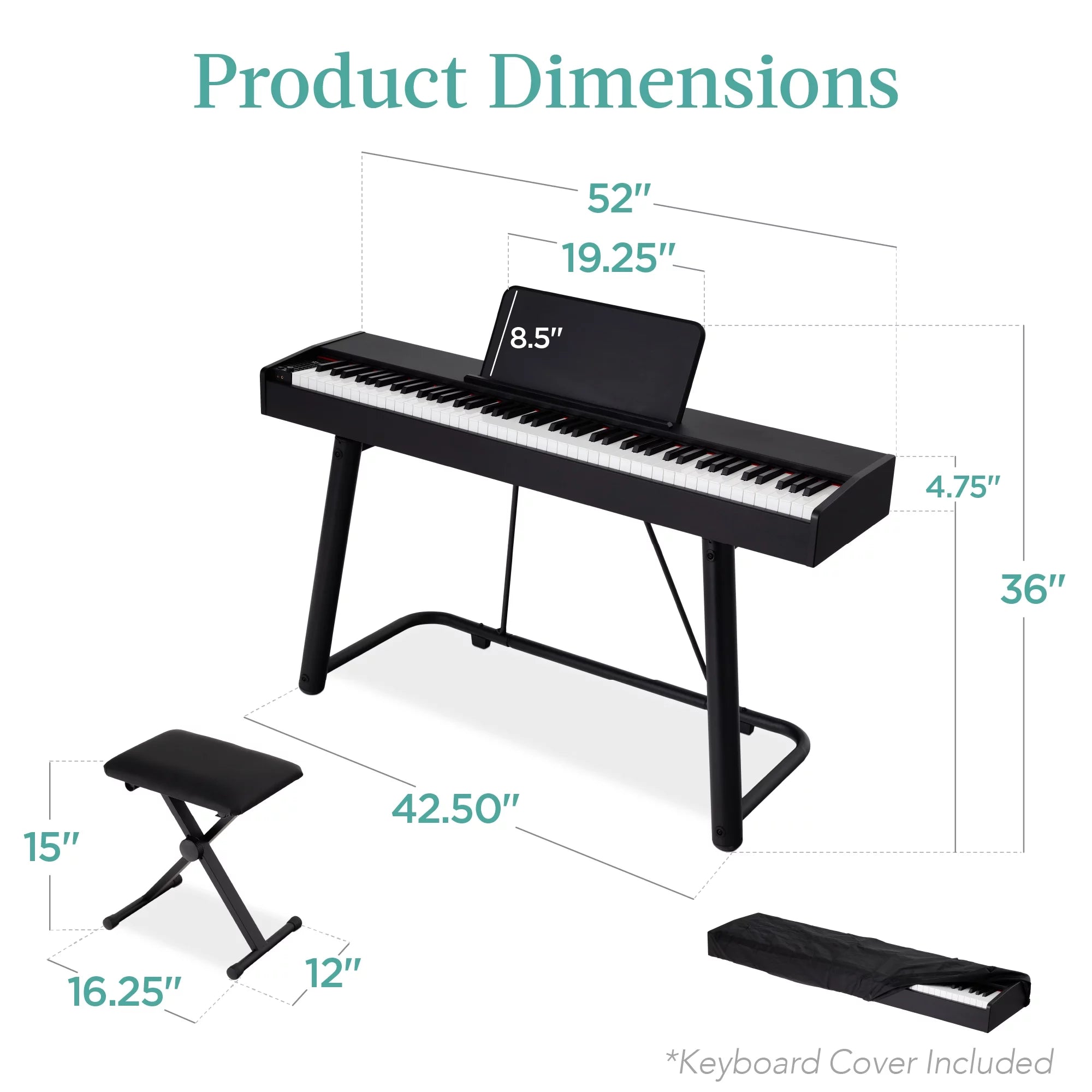 88-Key Weighted Full Size Digital Piano Set with Stand, Pedals, Stool, Cover O355