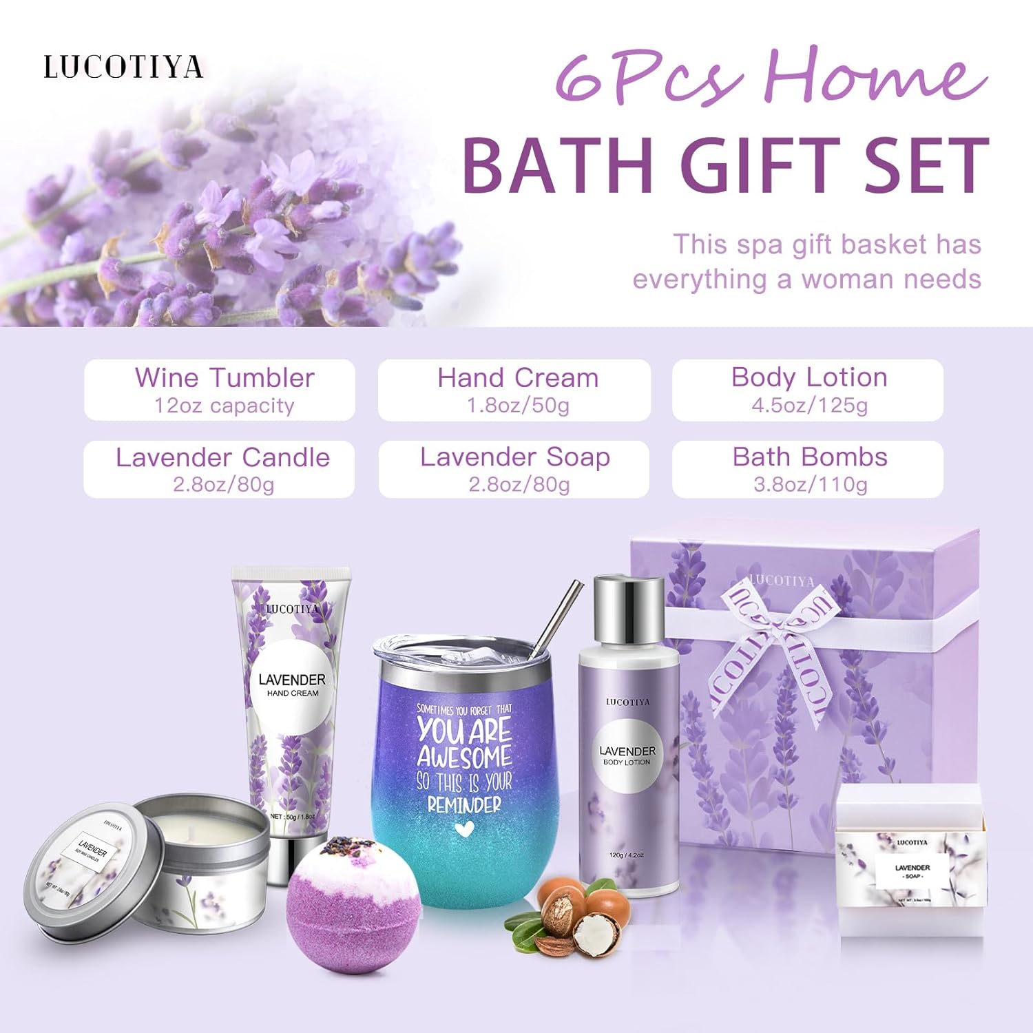Spa Gift Basket for Women Lavender Bubble Bath Set I550