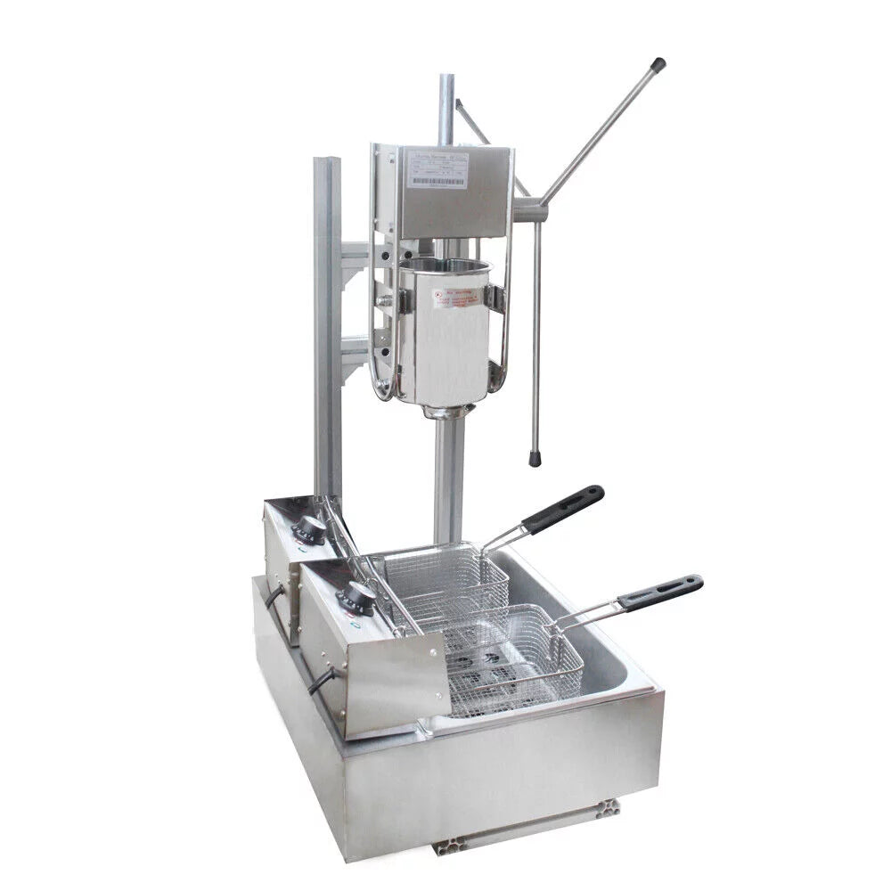 Churros Machine Manual Stainless Steel Vertical Sausage Stuffer with Fryer 2 in 1 O8265