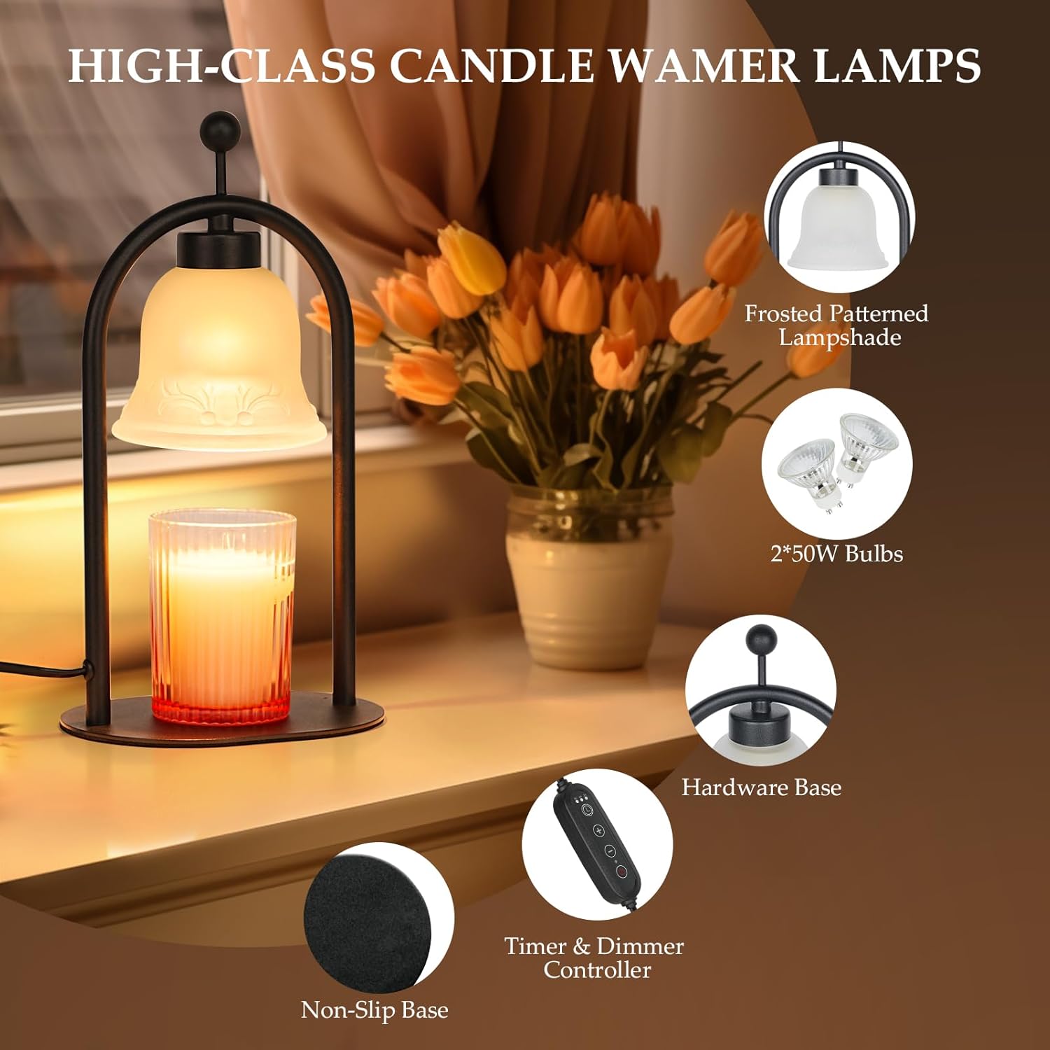 Candle Warmer Lamp with Timer and 2 Bulbs for Jar Candles G4644