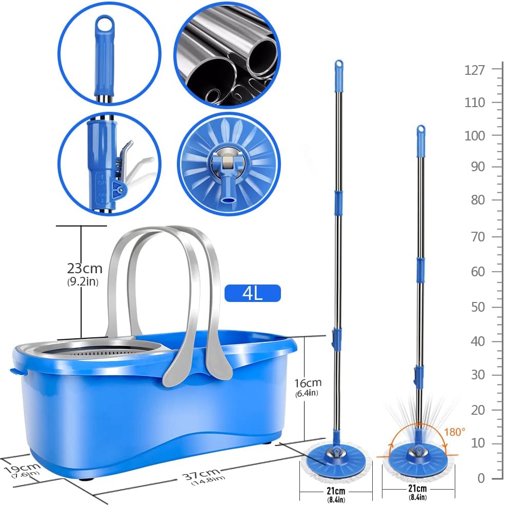 Spin Mop and Bucket with Wringer Set, Microfiber Floor Cleaning System for Hardwood Laminate K3917