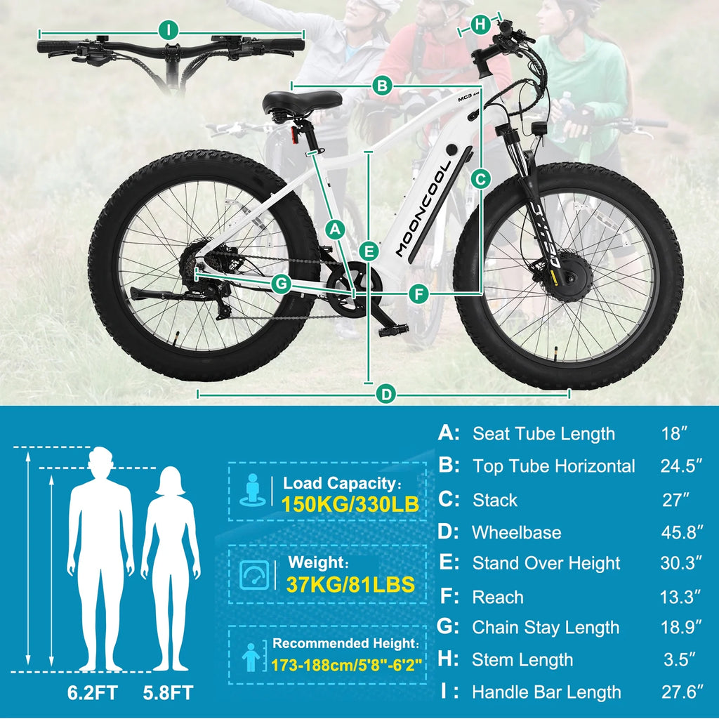 Electric Bike for Adults, 1000W Dual Motor, 48V 15AH, 26" Fat Tire, 7-Speed B11772