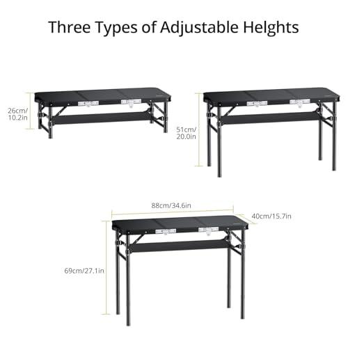 Folding Camping Table, 3ft Portable Aluminum with Adjustable Height J399078