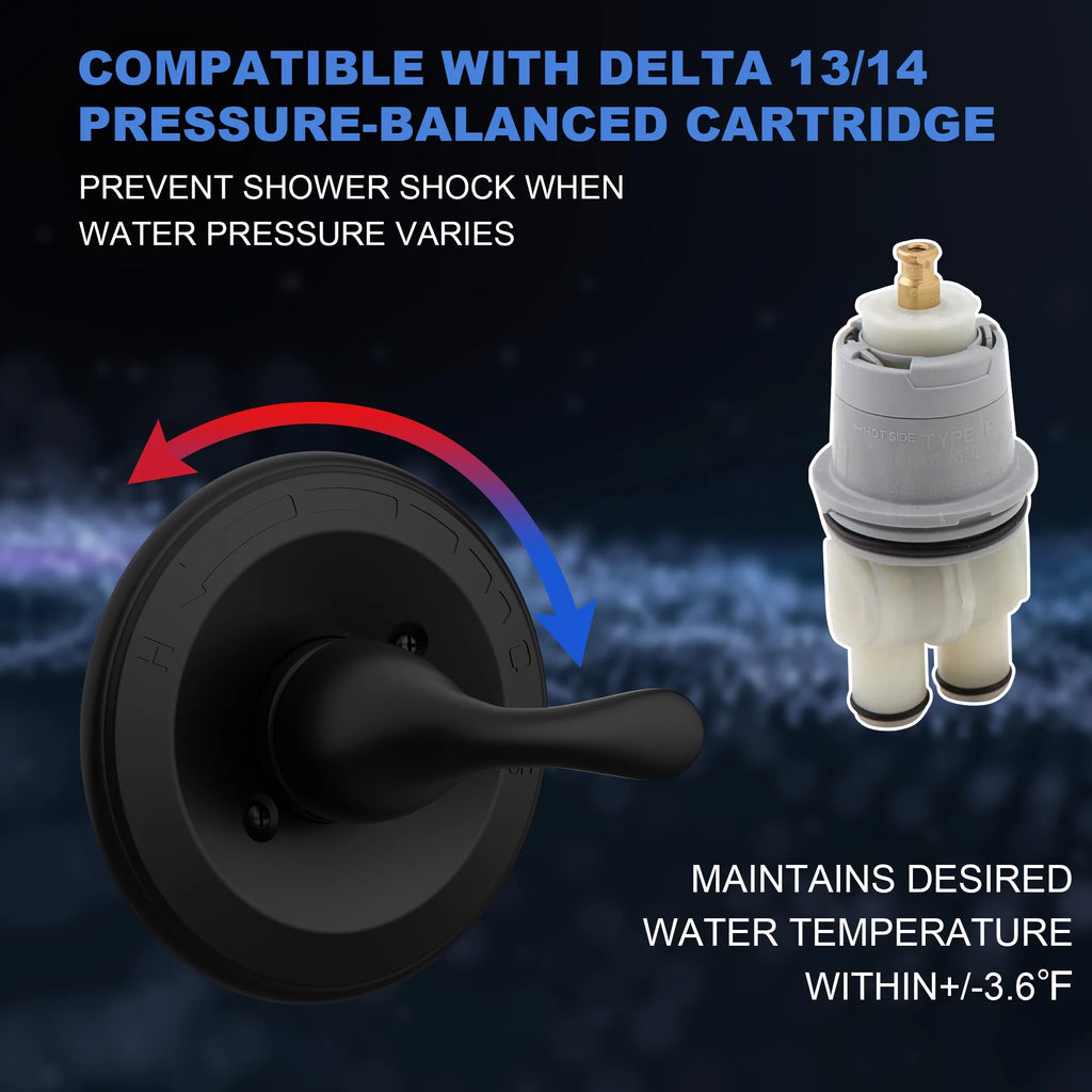 Shower Valve Trim Kit, Single-Function, Matte Black J2602