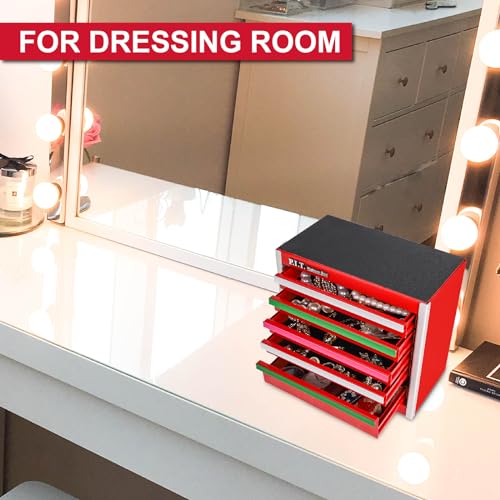 Mini Red Tool Box, Portable 5-Drawer Steel Storage Case for Home DIY G558407