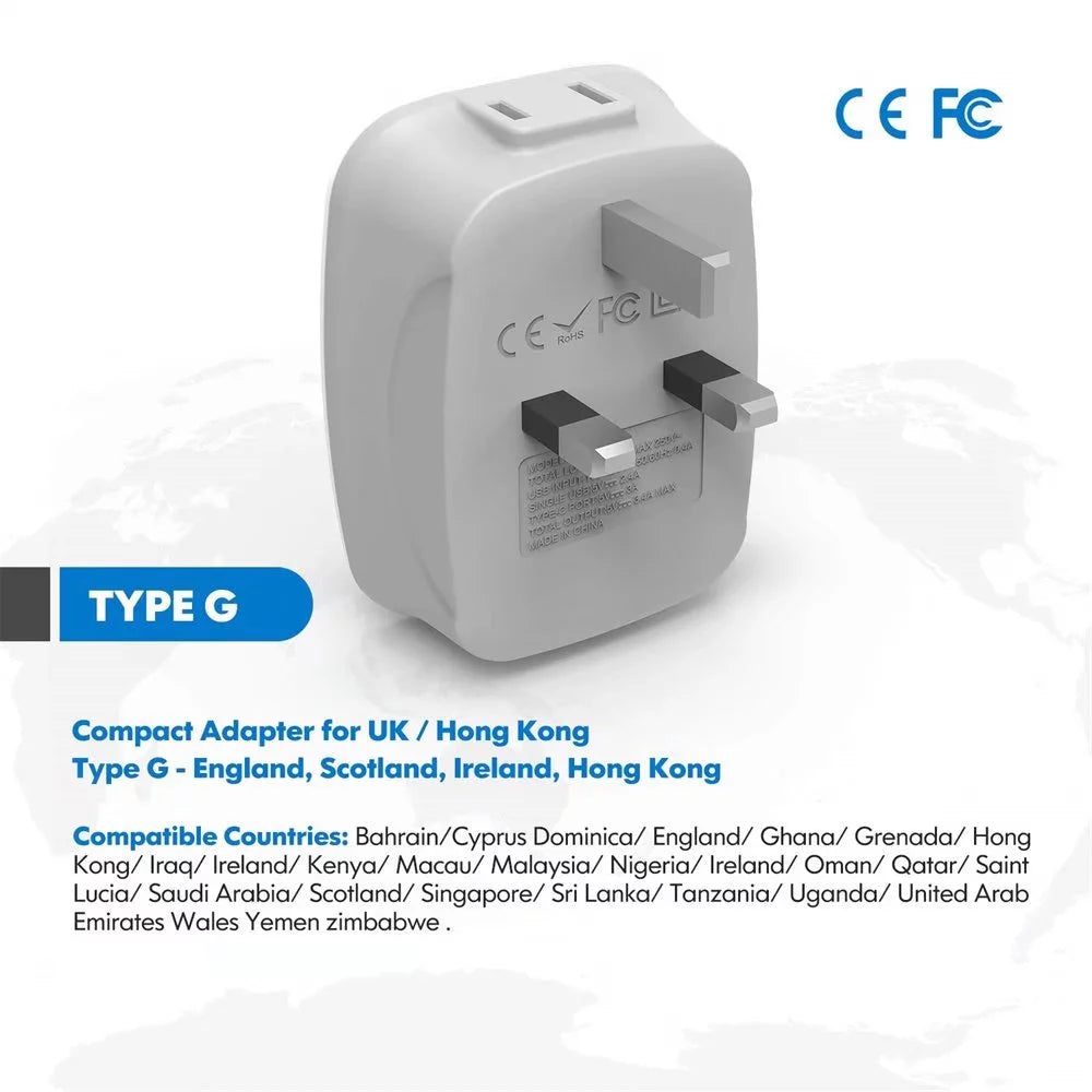 Travel Adapter US to UK, Type G Plug with 4 USB Ports, 2 Pack I616