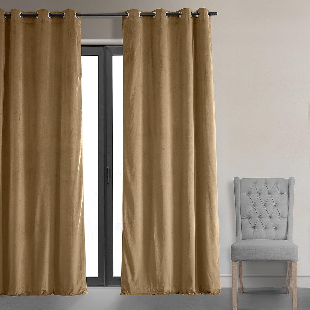 Grommet Blackout Velvet Curtains for Living Room, 50 x 96, Amber Gold U82961