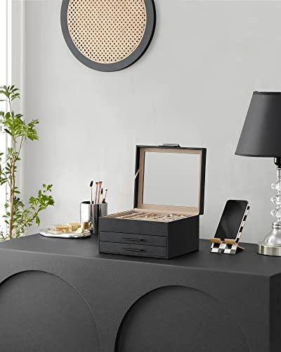 Jewelry Box with Glass Lid, 4-Layer Organizer, 3 Drawers Q1936