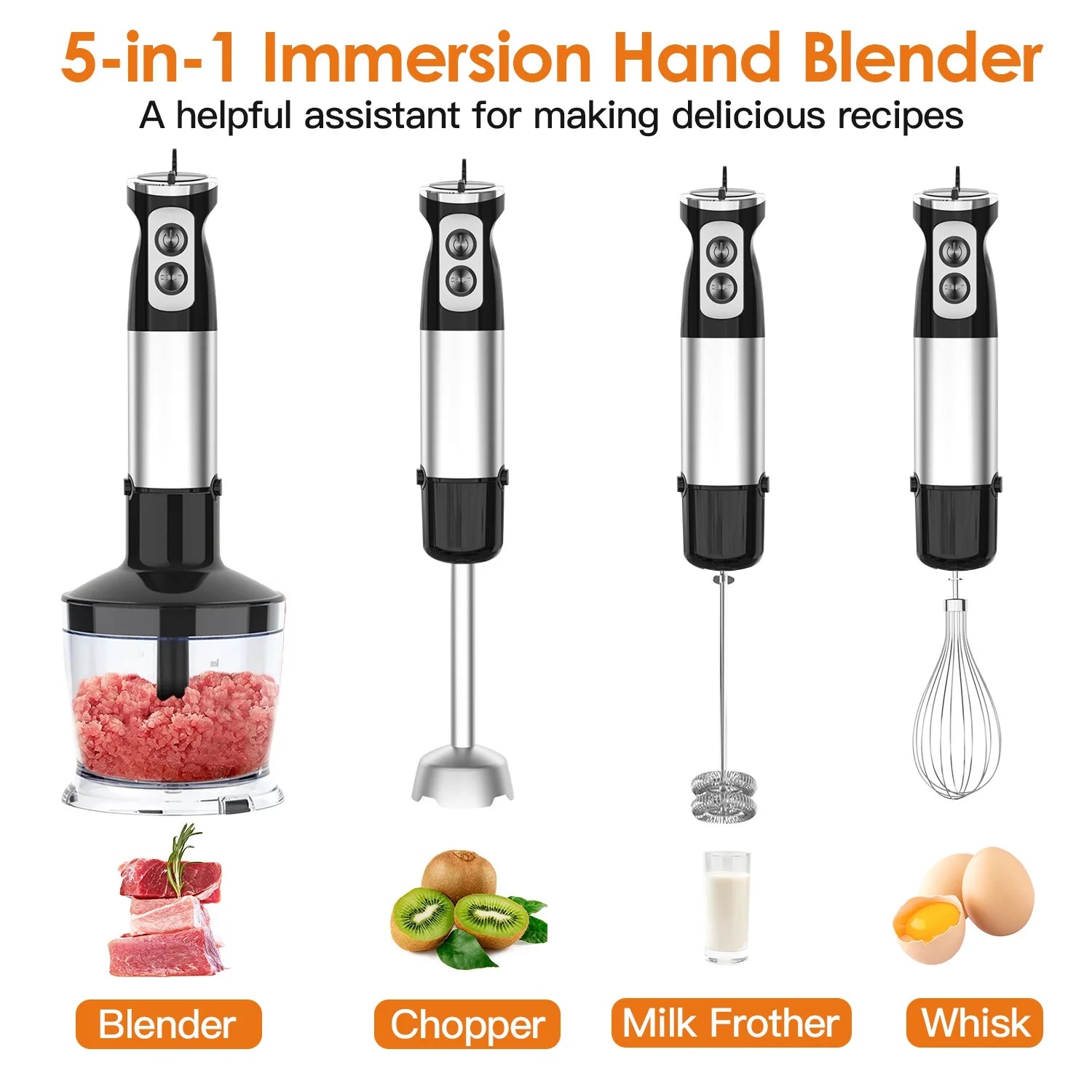 Immersion Hand Blender, 1000W Stainless Steel with 12 Speeds and Chopper P6192