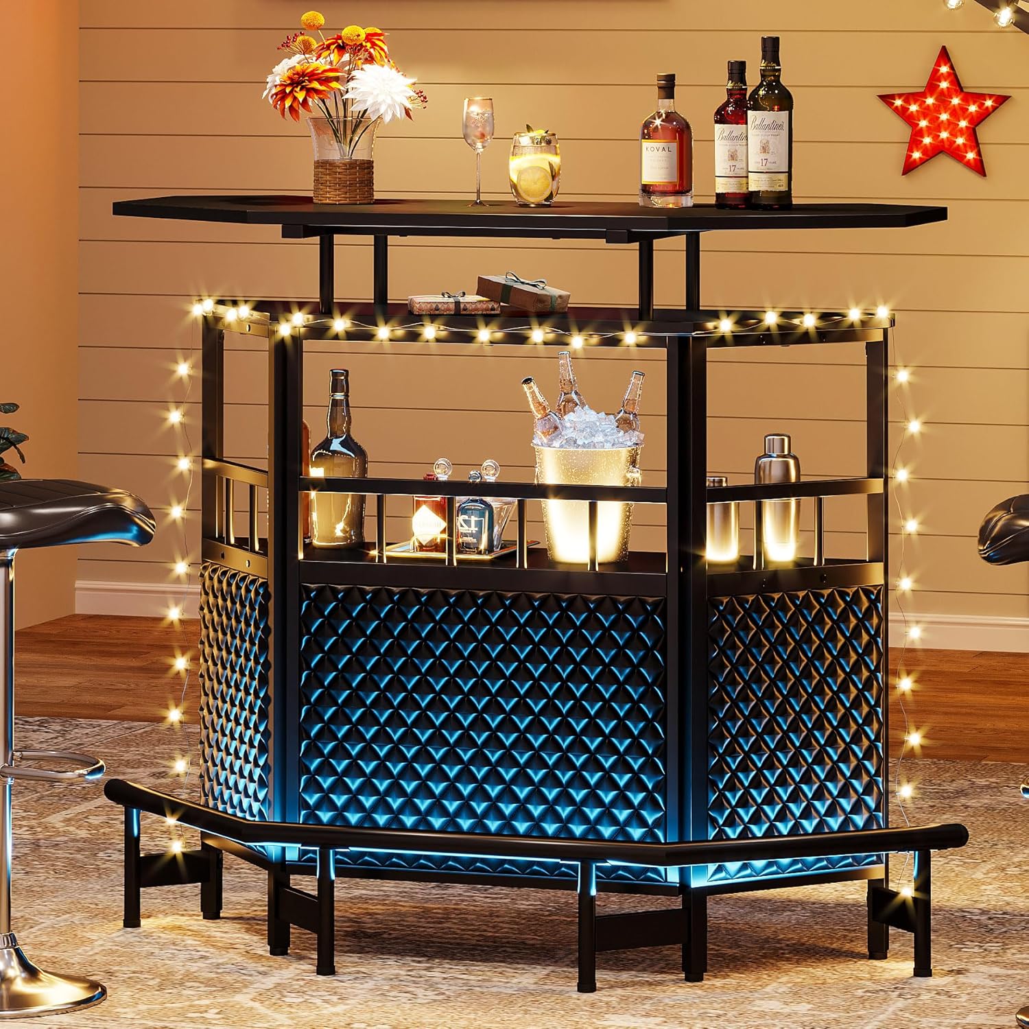 4 Tier Home Bar Cabinet with Stemware Rack and Footrest Y1184