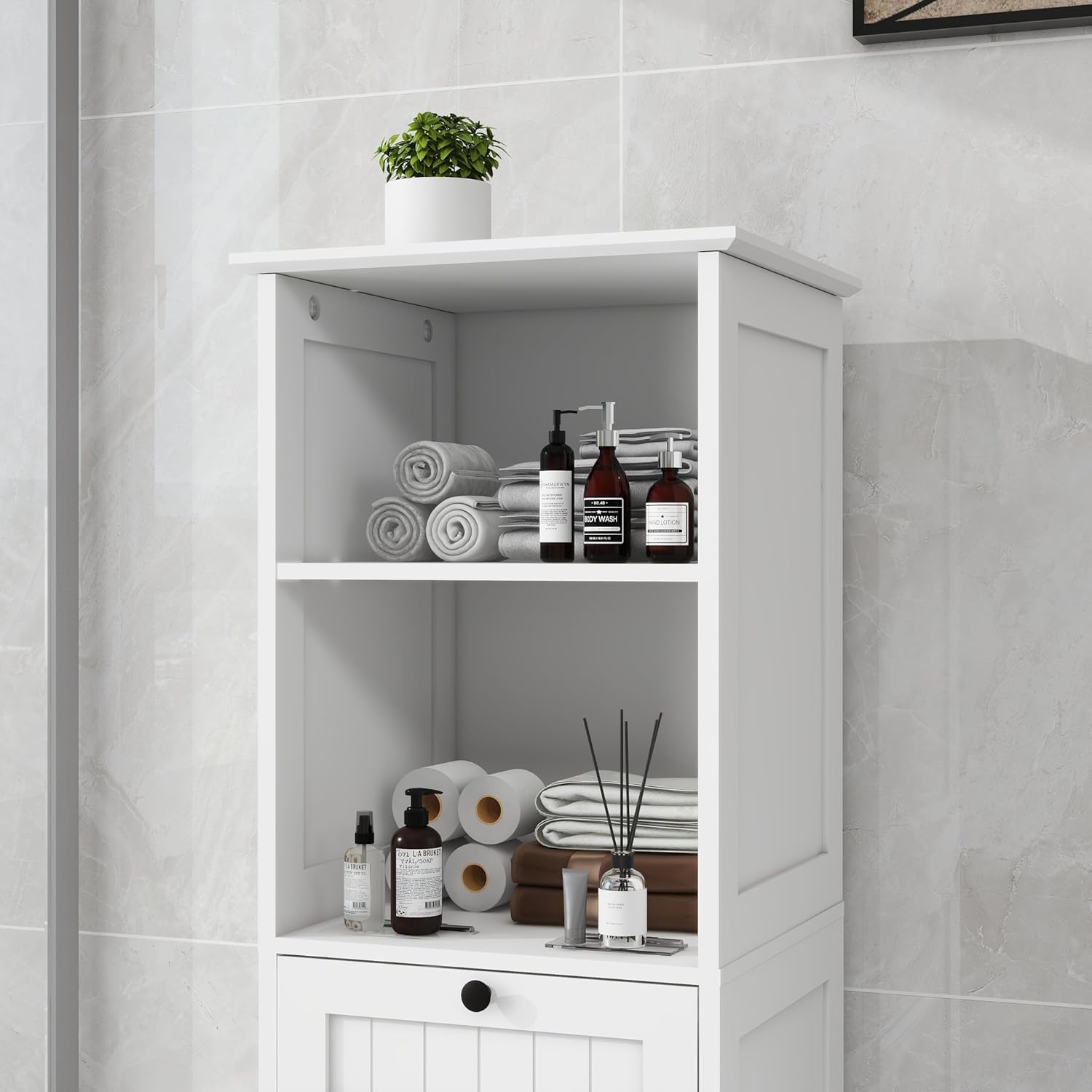 Laundry Sorter Cabinet with Tilt-Out Basket Drawer, White E15416