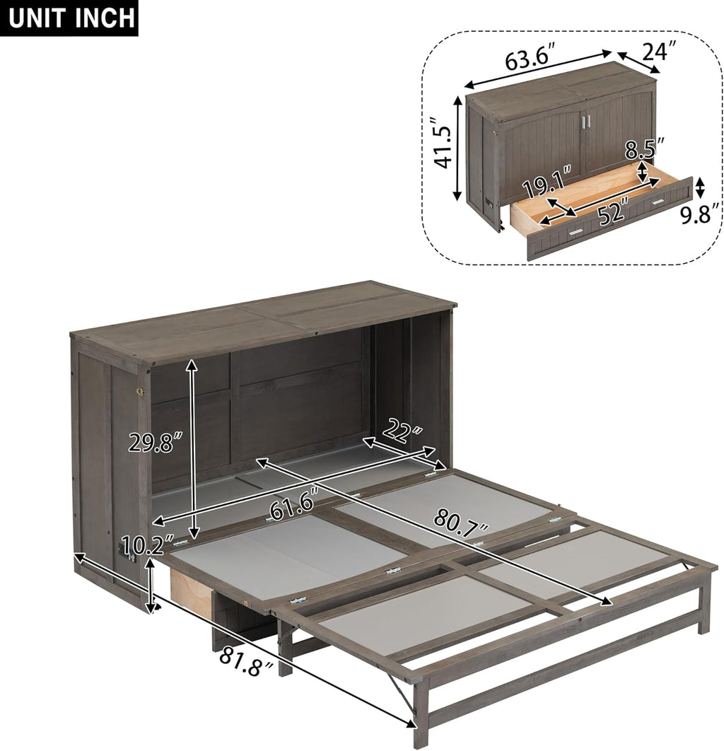 Murphy Bed Cabinet with Drawer and Charging Station, Foldable for Small Spaces G14337