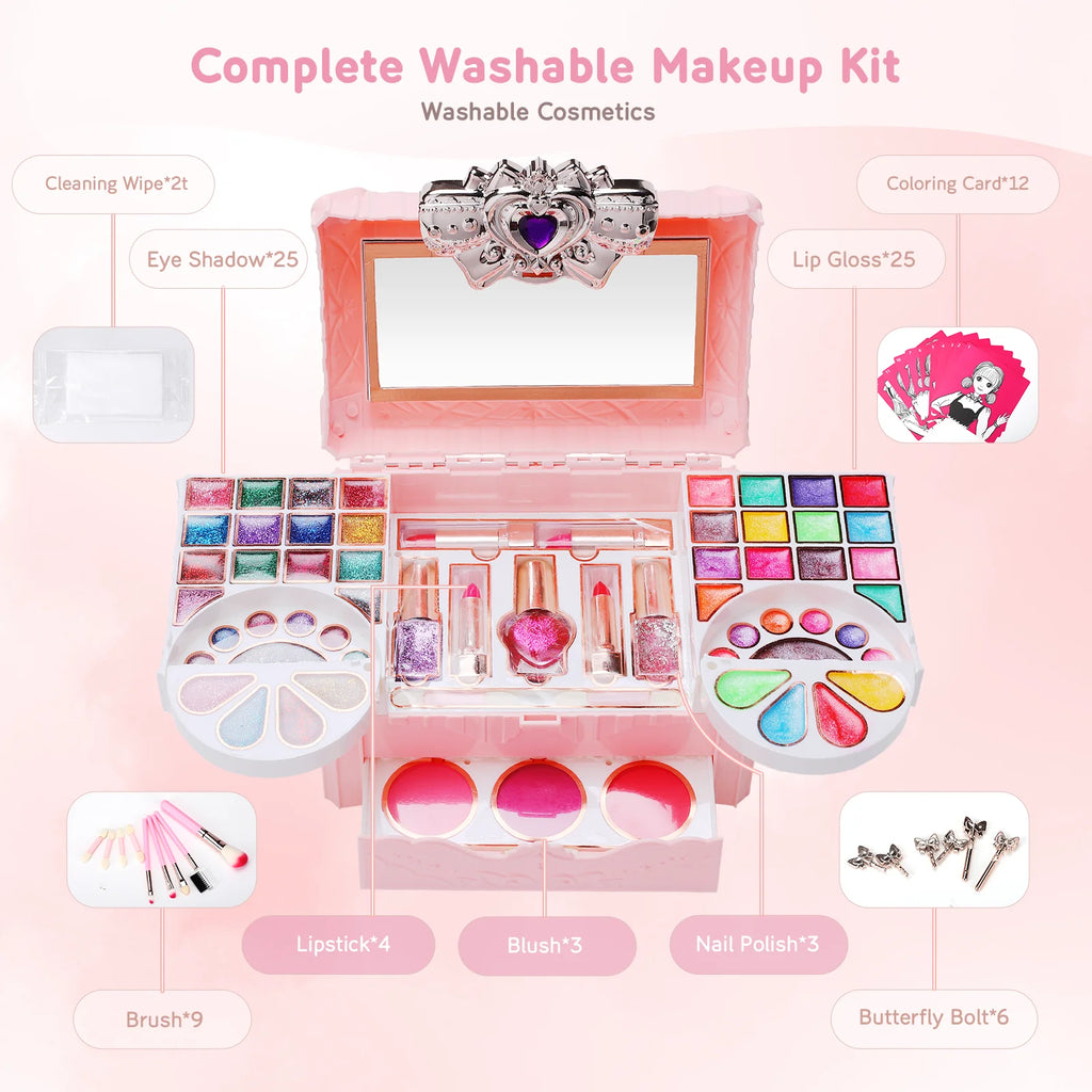 Kids Makeup Kit Toys for Girls, 90 Pcs Washable Play Set, Ages 3-10 D724103
